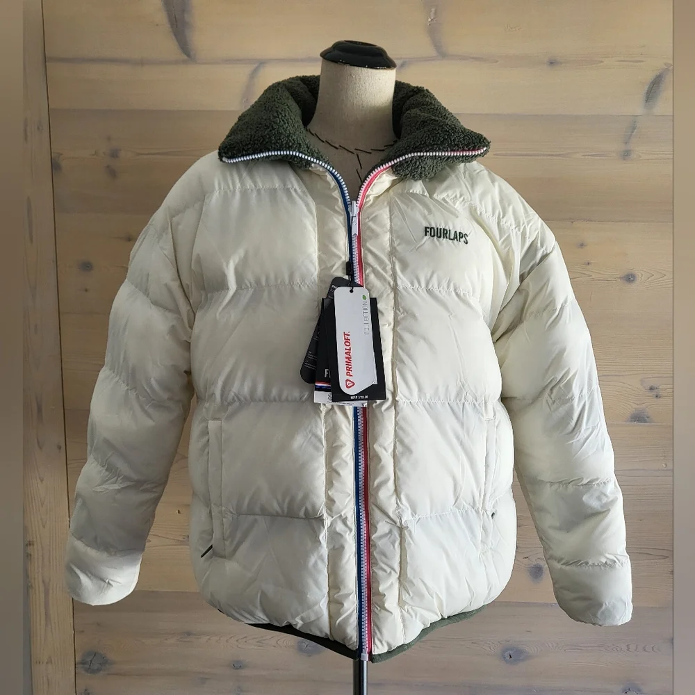 NWT FourLaps Polar Quilted Sherpa Jacket Reversible Unisex Medium Thyme/White - Picture 4 of 15
